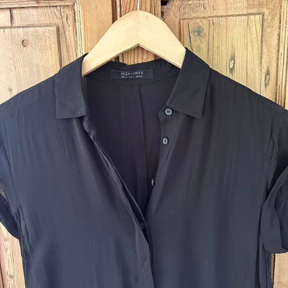 AllSaints US 0 / UK 4 Black Cheyne‎ Shirt Blouse Button Front - Picture 2 of 9